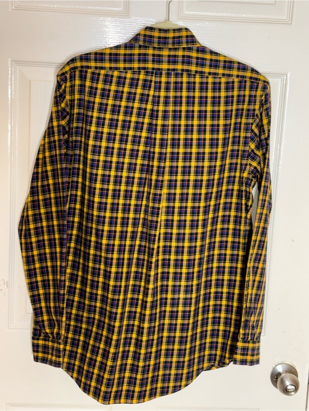 Ralph Lauren Shirt Men M Long Sleeve Custom Fit Yellow Blue Plaid Cotton Pony - Picture 6 of 8